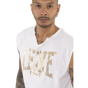 Camiseta de hombre Leone Stripe Gold de algodón elástico sin mangas