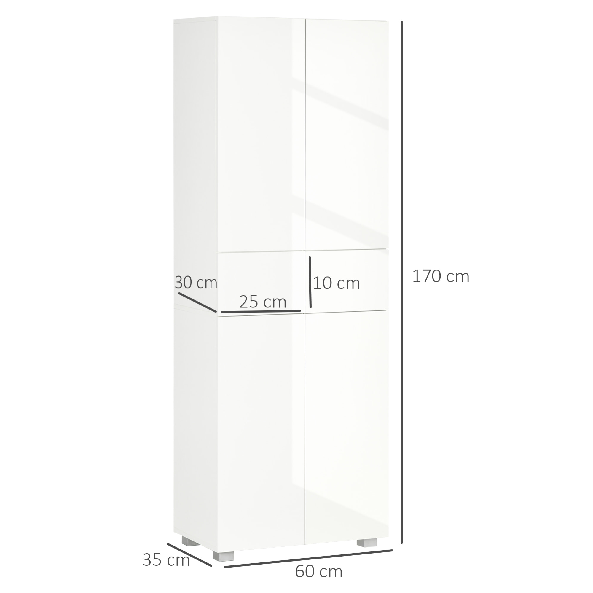 Buffet haut de cuisine blanc laqué style contemporain - 4 portes, 3 étagères réglables, 2 tiroirs