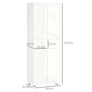 Buffet haut de cuisine blanc laqué style contemporain - 4 portes, 3 étagères réglables, 2 tiroirs