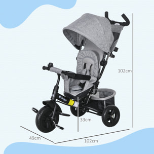 Triciclo para Bebés Triciclo Evolutivo para Niños con Toldo Plegable Mango de Empuje Telescópico y Desmontable Bolso para Mamá y Portabotellas 102x49x102 cm Gris