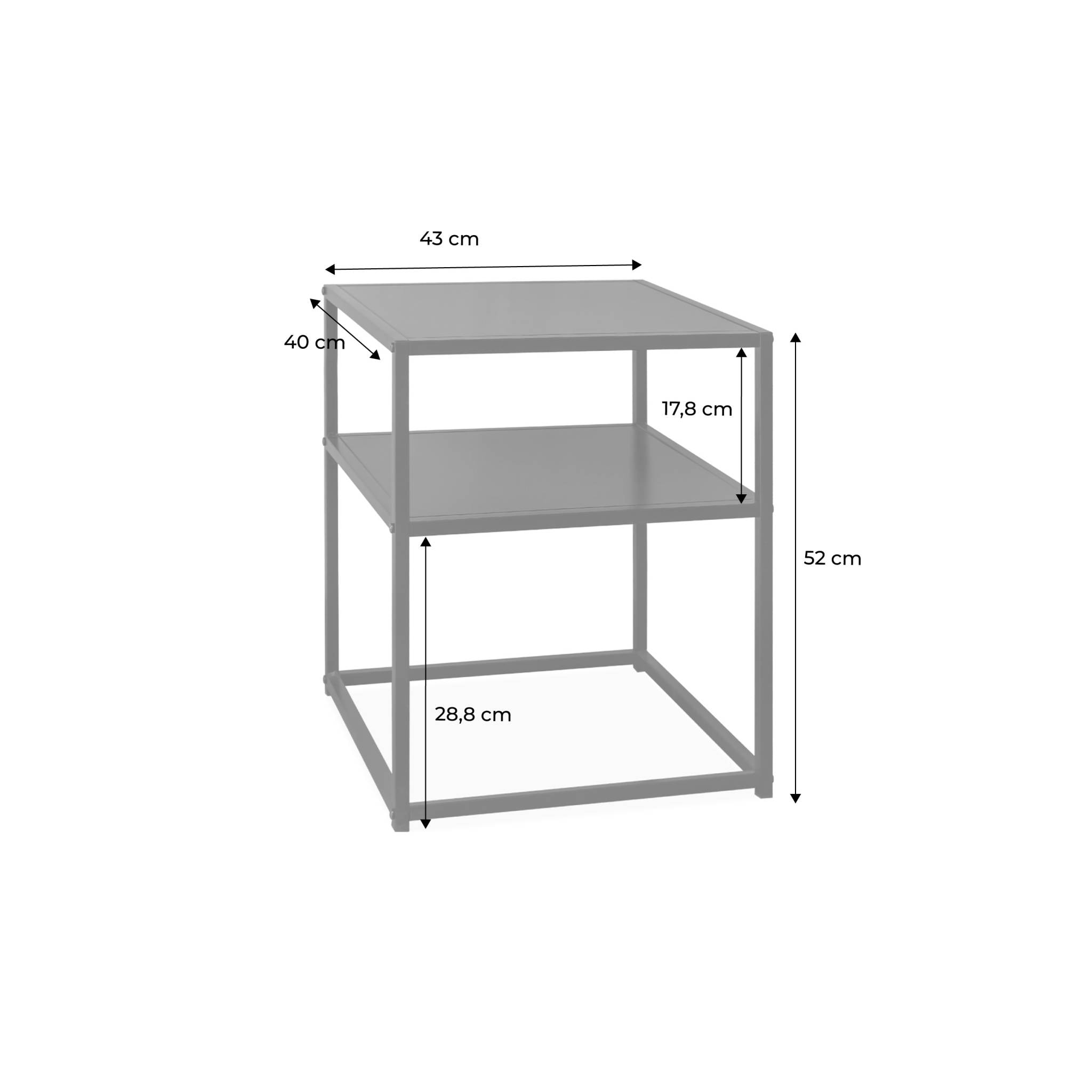 Lot de 2 Tables de chevet en métal noir. 1 étagère. INDUSTRIELLE L 43 x l 40 x H 52cm