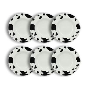 Lot de 6 assiettes creuses 20cm en porcelaine à motif vache ANIMALS