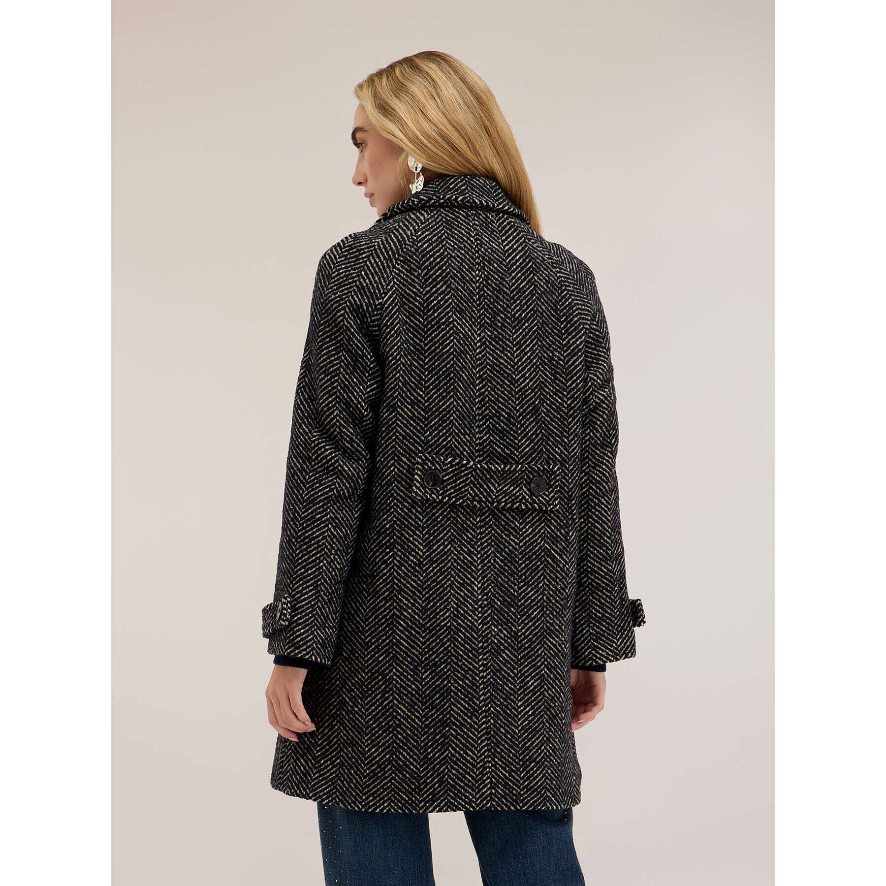 Motivi - Cappotto spigato misto lana - Nero