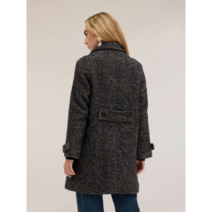 Motivi - Cappotto spigato misto lana - Nero