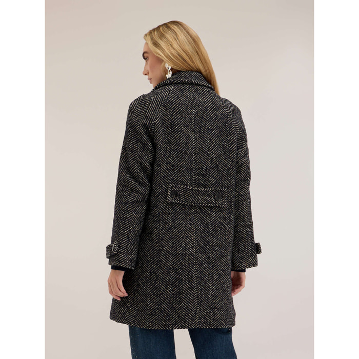 Motivi - Cappotto spigato misto lana - Nero