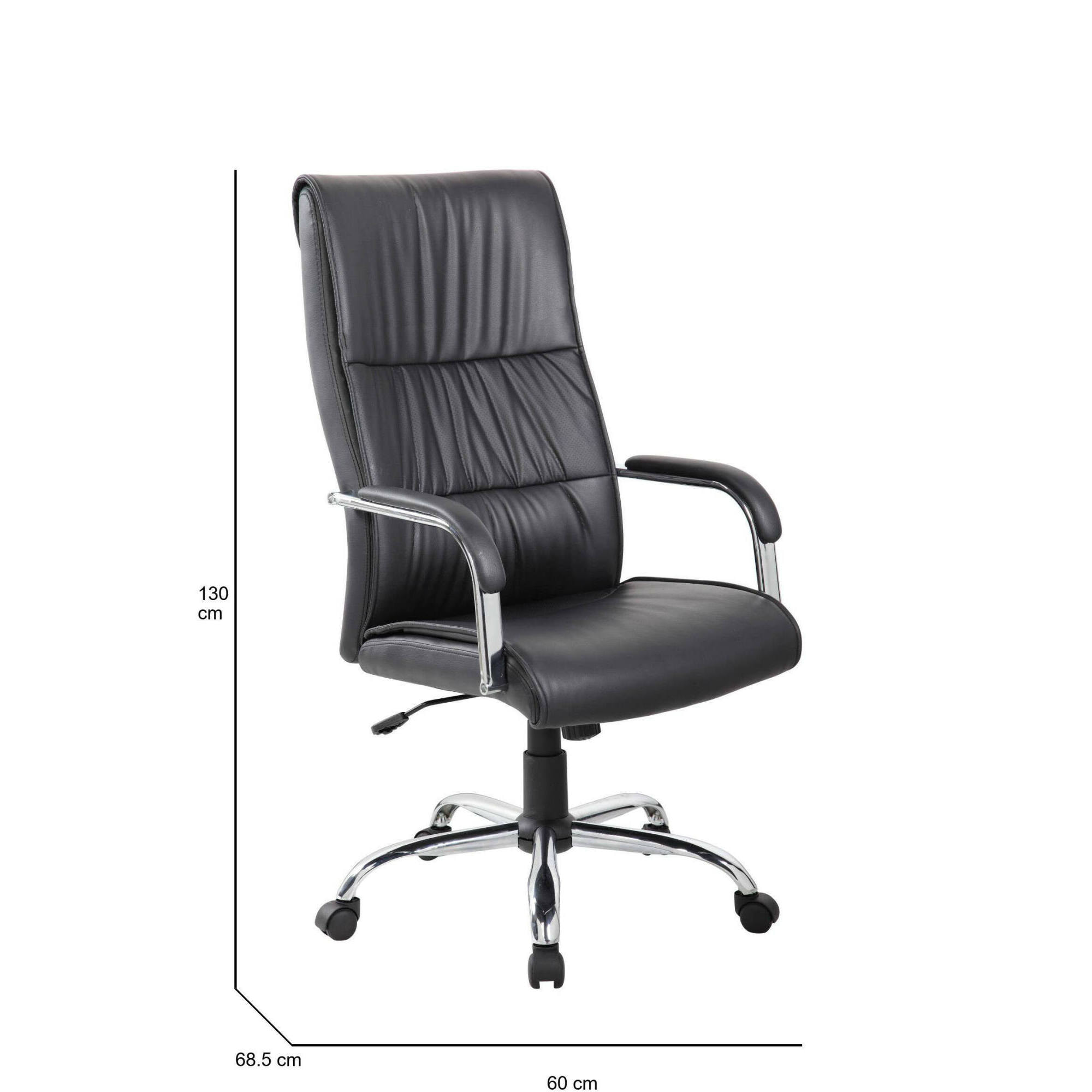 Sedia da ufficio Bendigo, Poltrona presidenziale alta con braccioli, Sedia ergonomica da ufficio, 69x60h120/130 cm, Nero