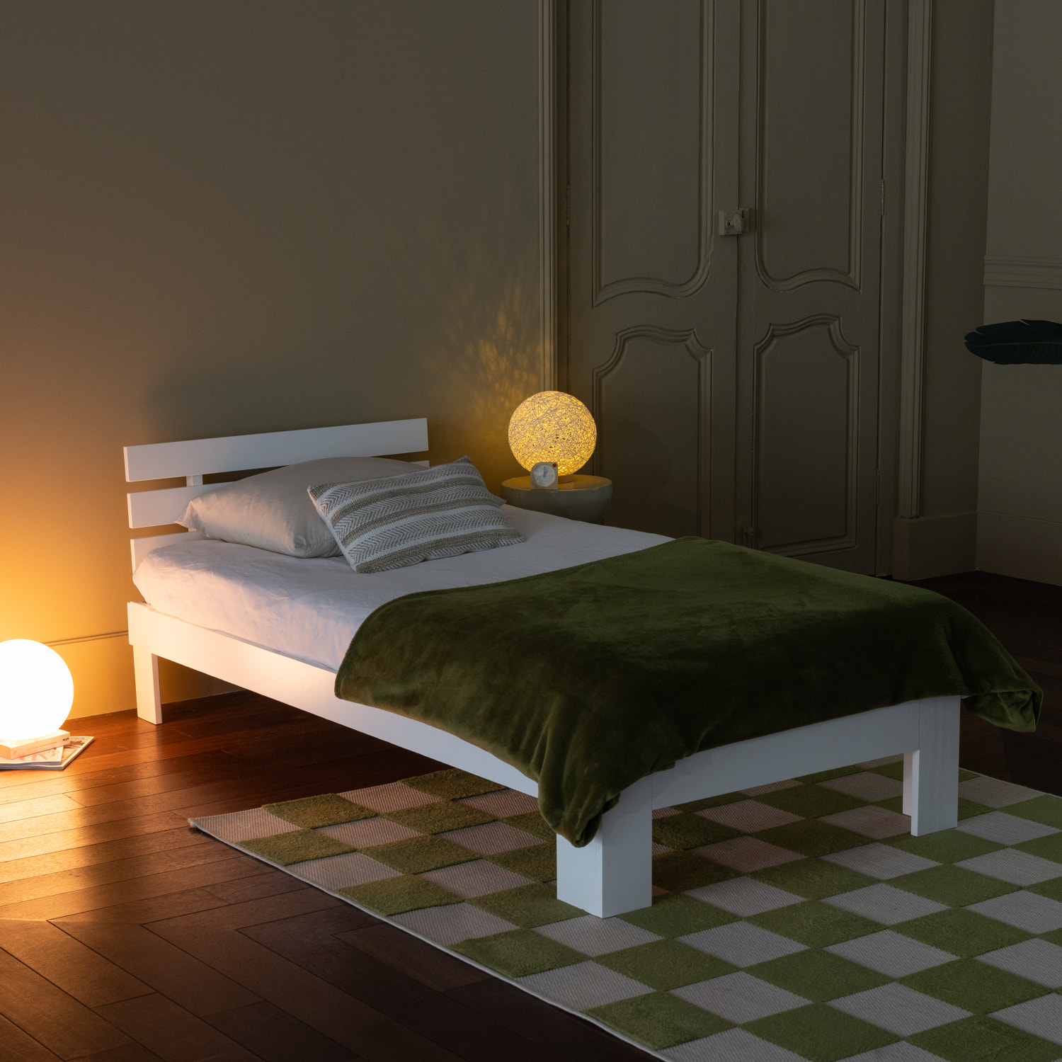 Lit en bois avec tête de lit 90x190cm blanc FINN