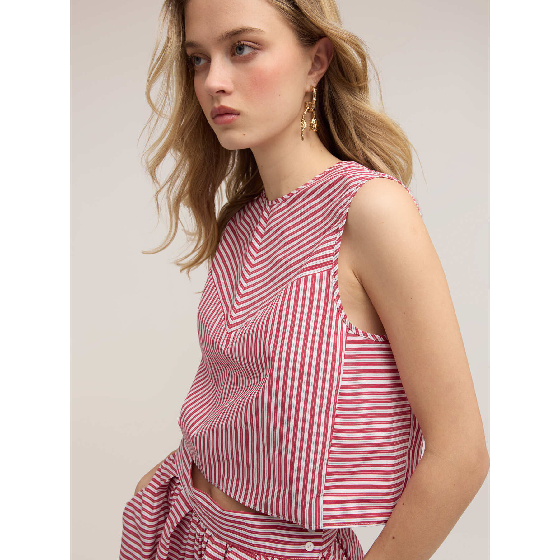 Motivi - Top crop in popeline a righe - Rosso
