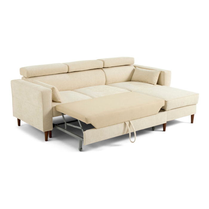 Alicante - canapé d'angle réversible convertible avec têtières - coffre - 4 places - en tissu texturé - Beige