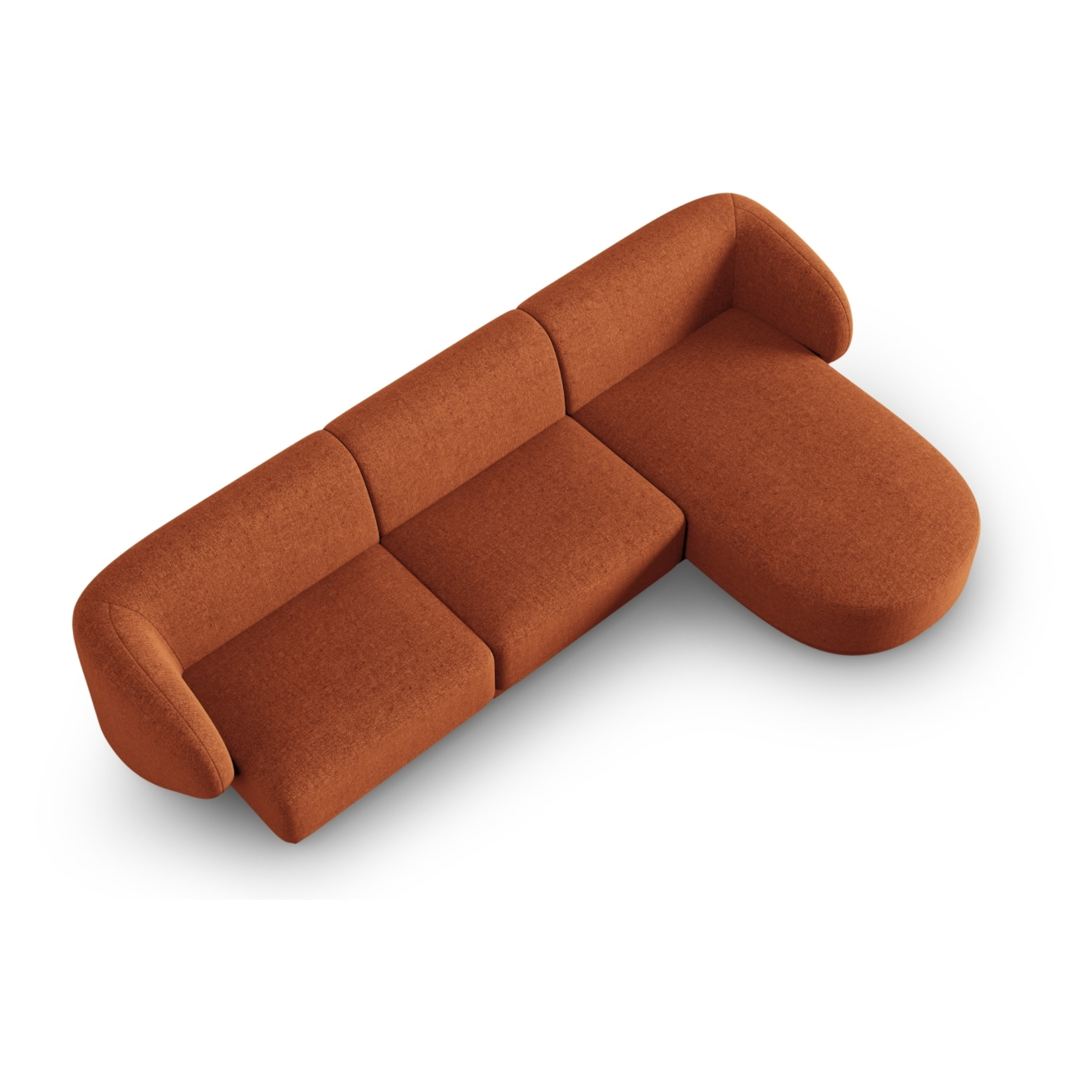 Canapé d'angle droit modulable "Lionel" 4 places en tissu chenille mélange terracotta