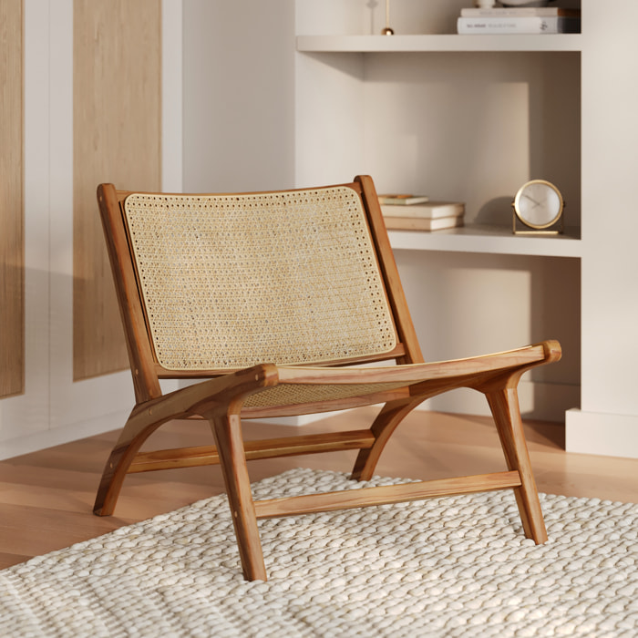 Fauteuil en teck et tressage cannage en rotin - Kilka