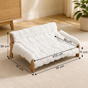 Canapé chien style nordique bois fourrure 70L x 47l x 30H cm