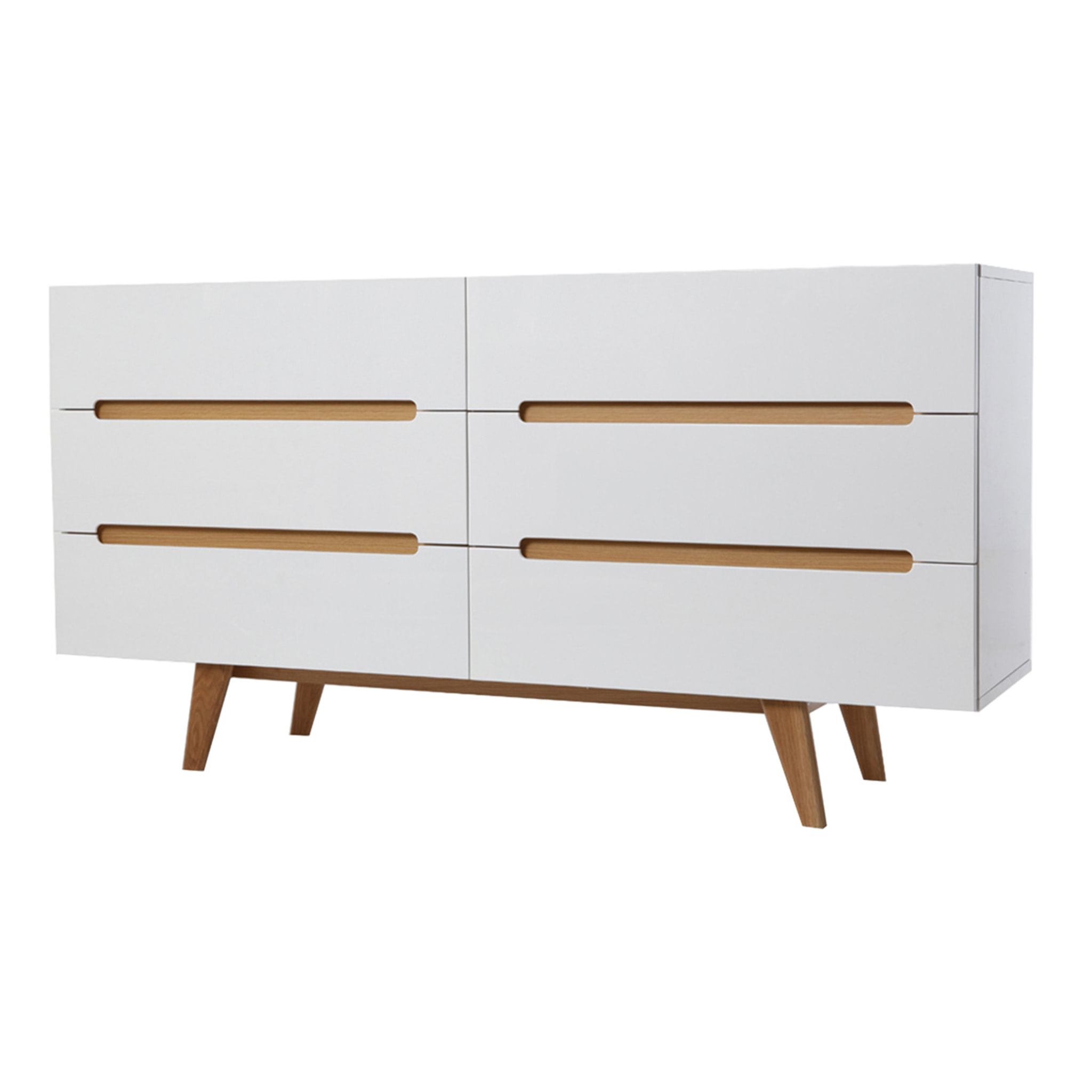 Commode scandinave finition blanc laqué brillant 6 tiroirs L160 cm MELKA