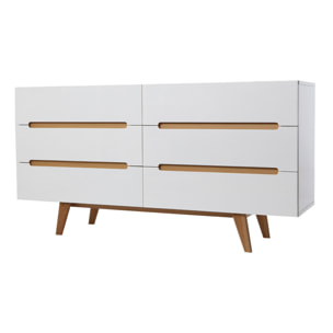 Commode scandinave finition blanc laqué brillant 6 tiroirs L160 cm MELKA