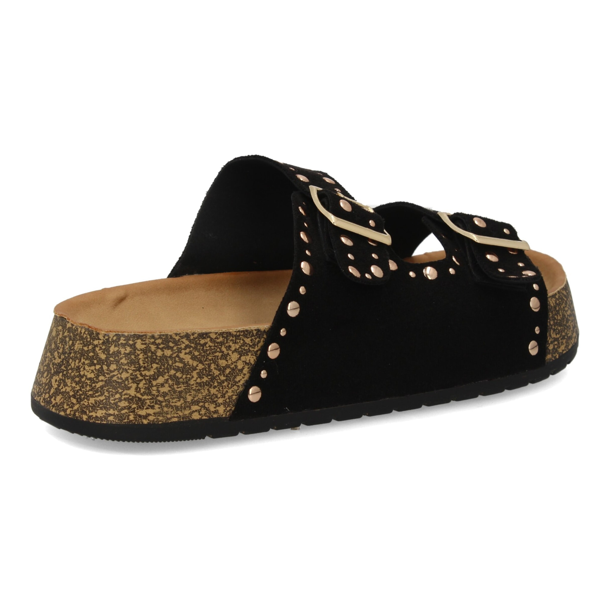 Sandalia plana mujer hebillas y tachuelas