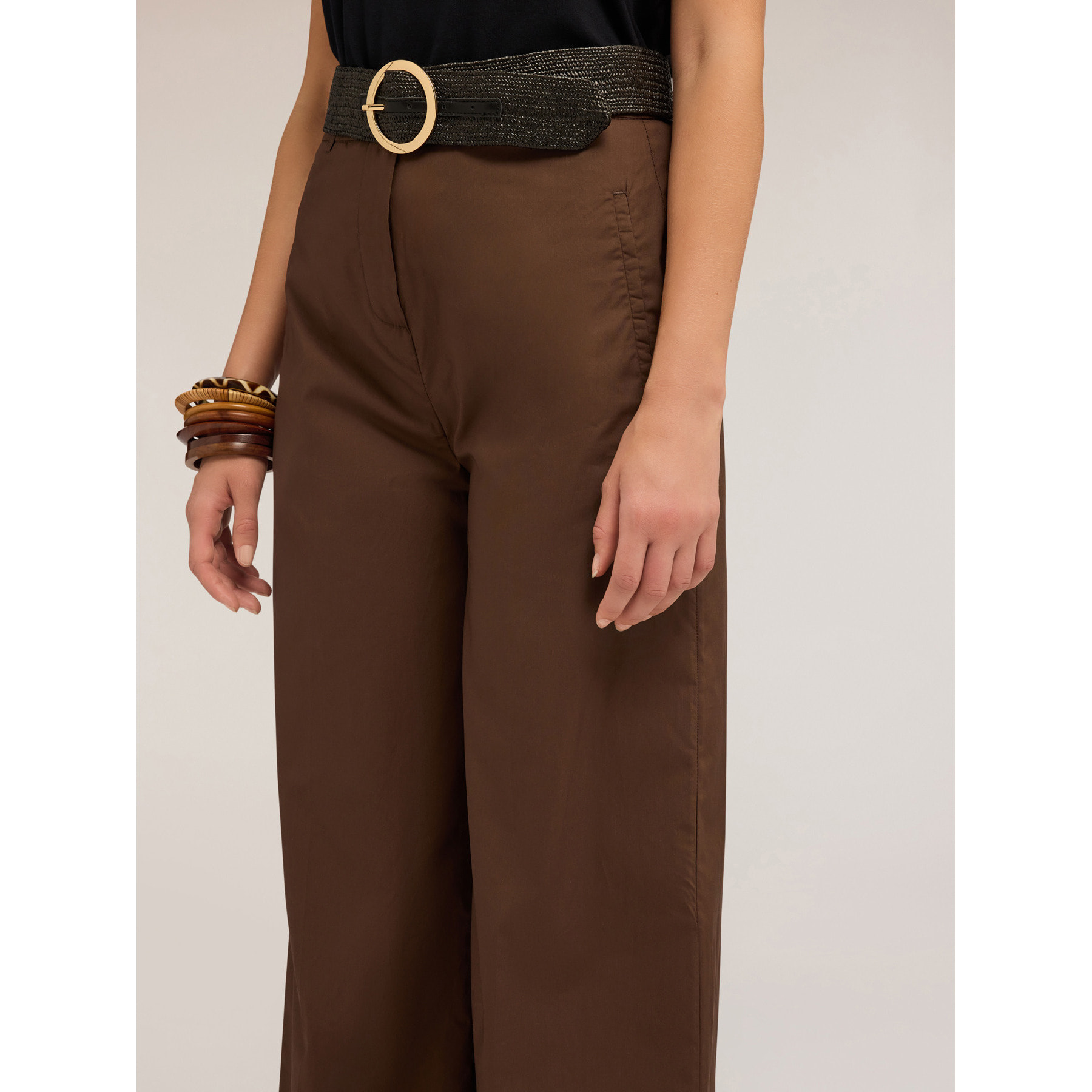 Motivi - Pantaloni cropped in popeline - Marrone