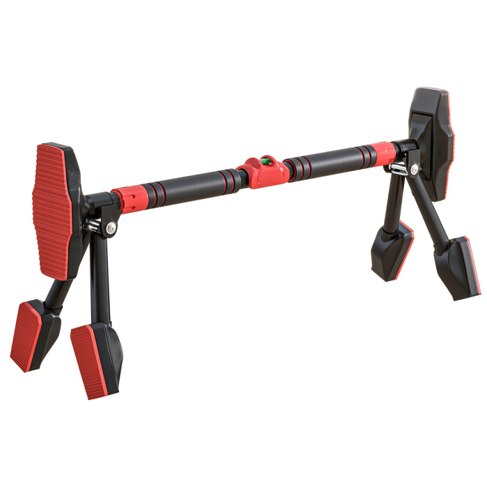 Barre de traction réglable de 79 à 98 cm, barre de porte niveau intégré, structure triangulaire robuste, support à 6 points, poignées antidérapantes, jusqu'à 225 kg, noir