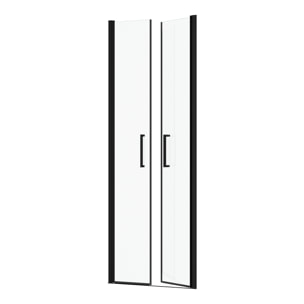 Porte de Douche Double Battant 70x200cm - Verre Trempé Transparent 6mm - Profil Noir Mat