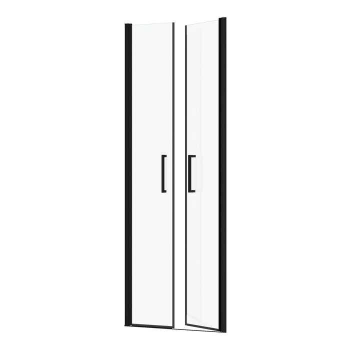 Porte de Douche Double Battant 70x200cm - Verre Trempé Transparent 6mm - Profil Noir Mat