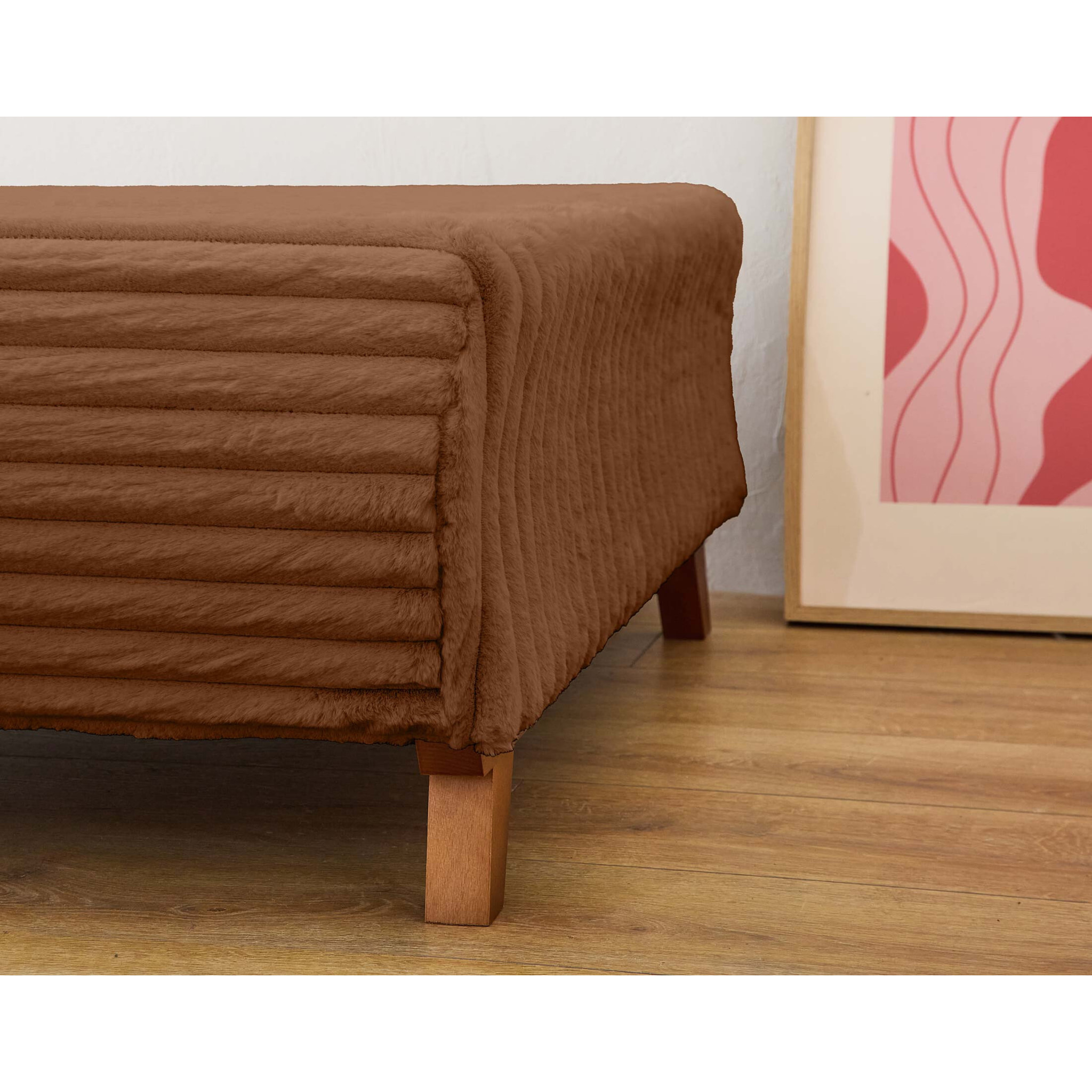 Cristal - pouf modulable - 95 cm - en fausse fourrure côtelée - Rouille