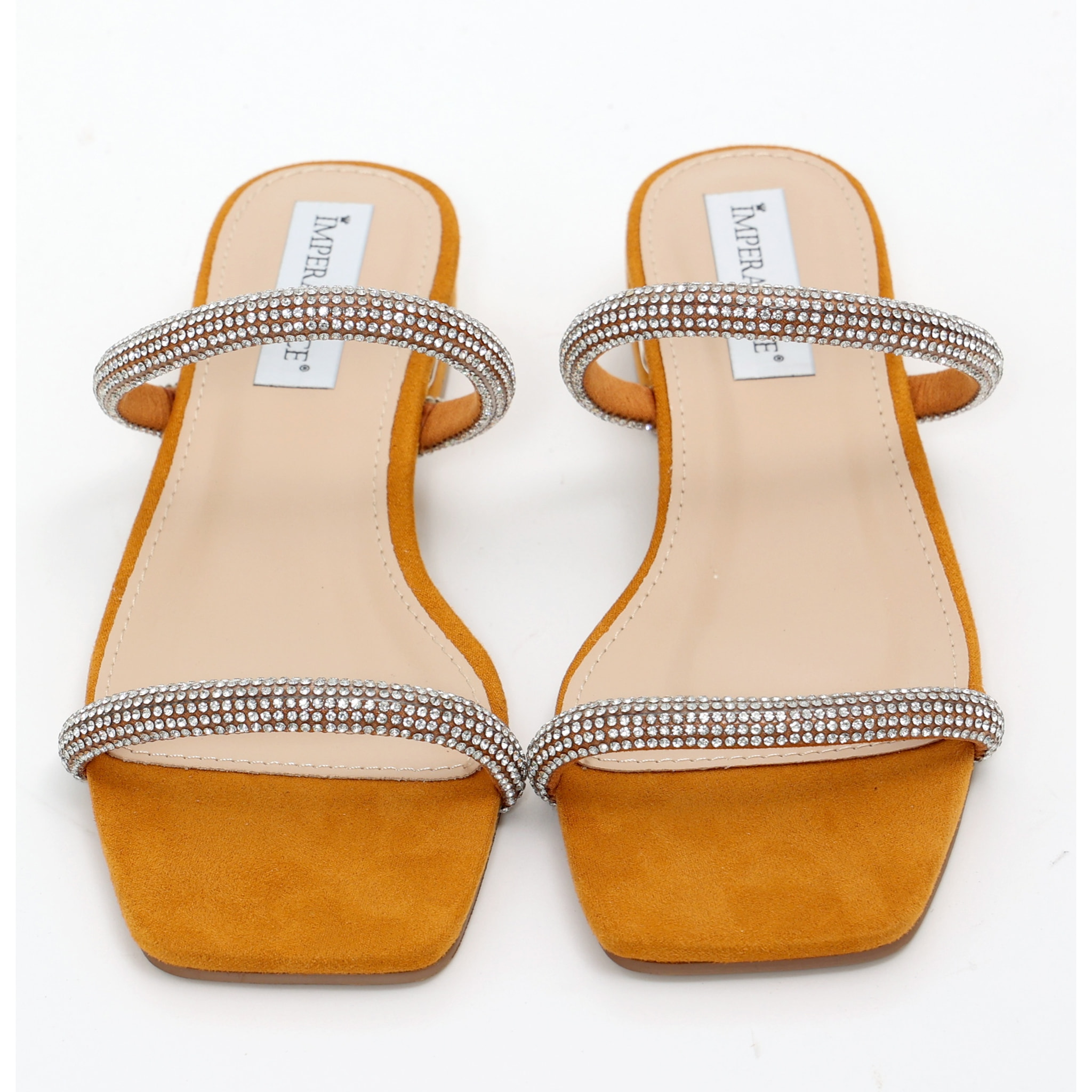 Sandali bassi in simil camoscio con fasce ricoperte di strass