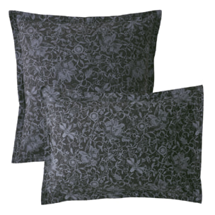 Taie d'oreiller percale de coton imprimé bleu Reve noir nocturne