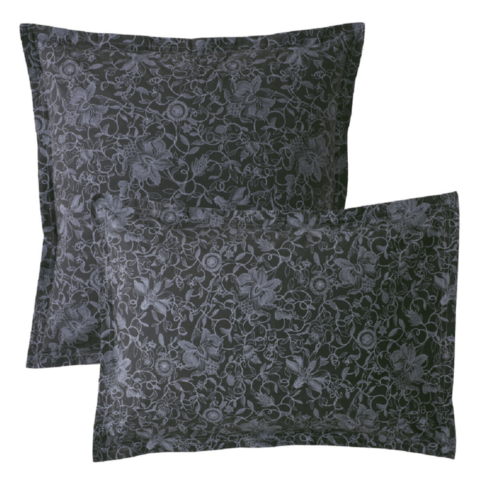 Taie d'oreiller percale de coton imprimé bleu Reve noir nocturne
