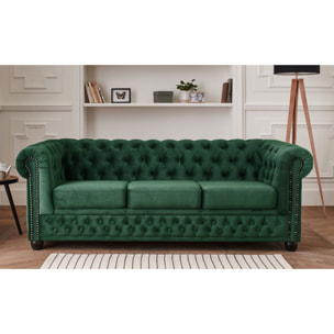 William - canapé Chesterfield - 3 places - en velours - Vert