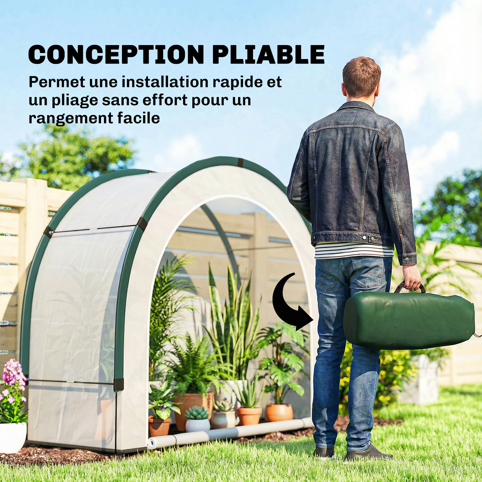 Serre de jardin pliable porte zippée plastique PE vert