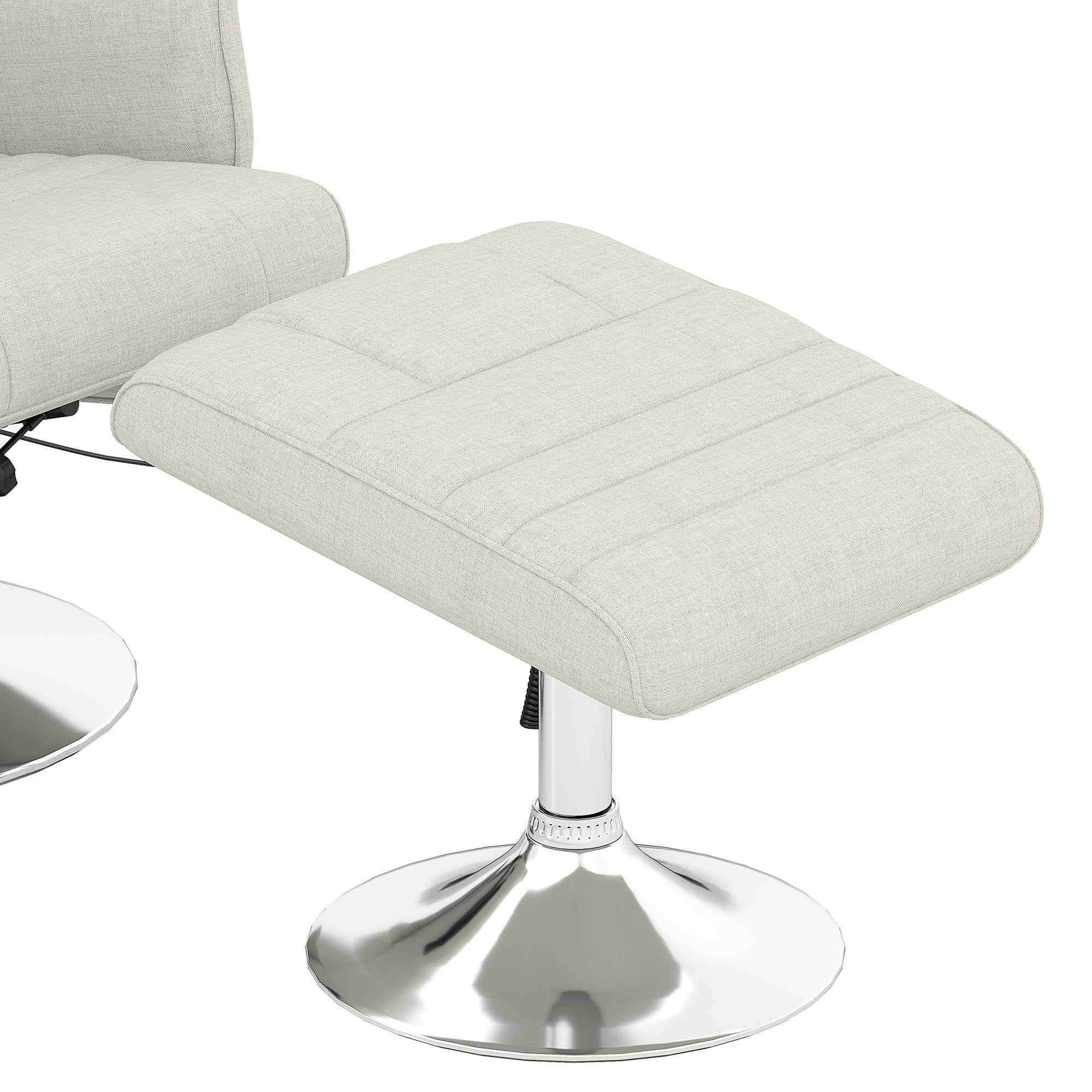 Fauteuil relax massant inclinable réglable avec repose-pied piètement acier chromé tissu grège clair