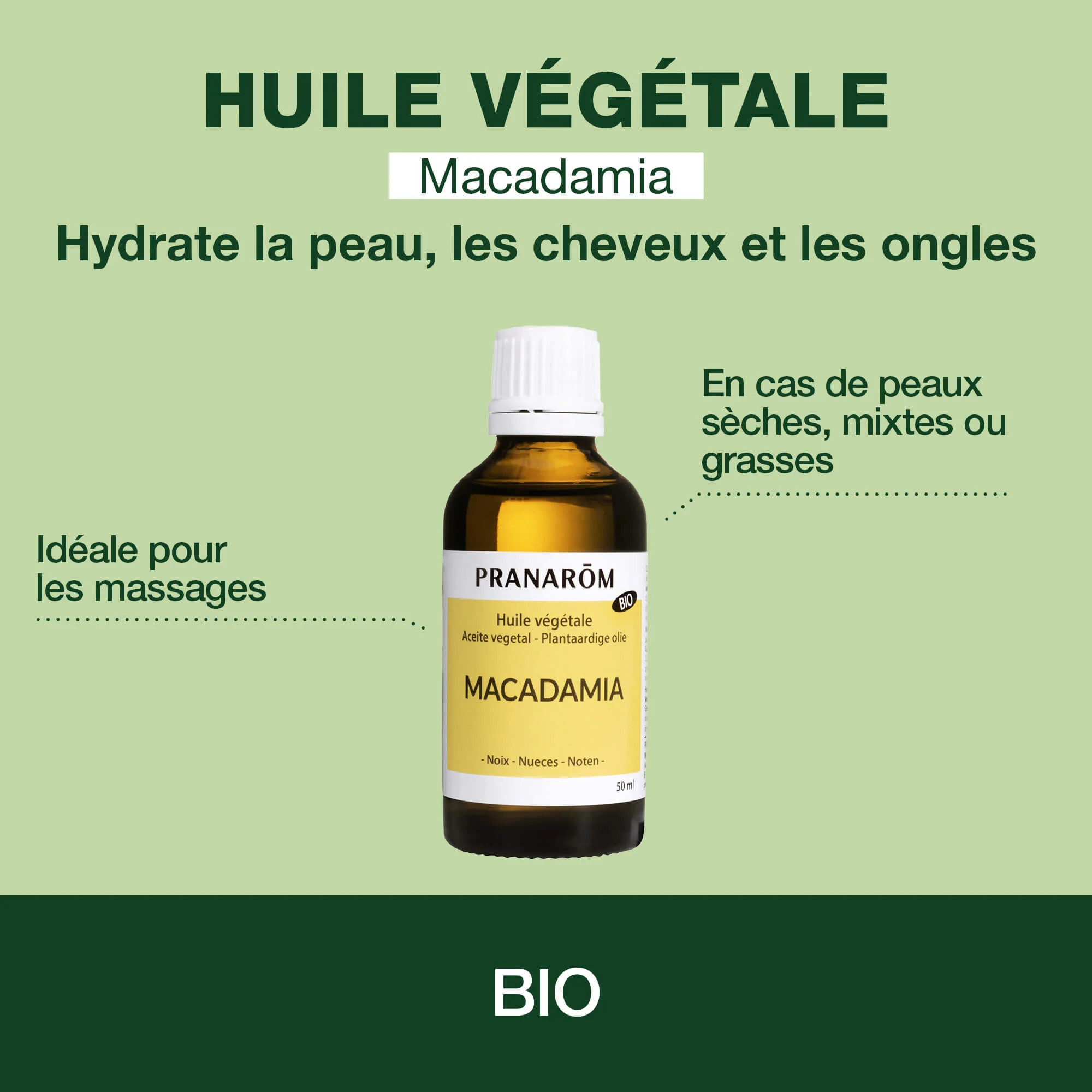 Pranarom - Huile Végétale de Macadamia - Bio - 50 ml