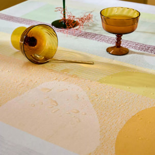 Nappe pur coton enduit 205 g/m² motif jacquard vert orange Mille galets terre cuite