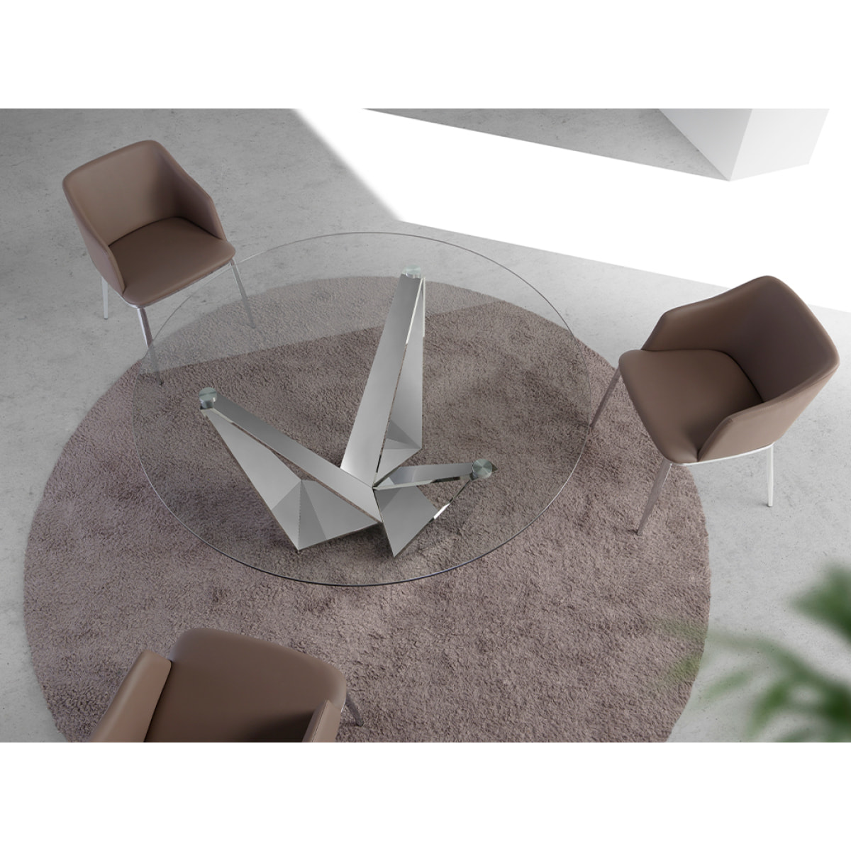 Mesa de Angel Cerda de cristal y acero 150x150x75cm