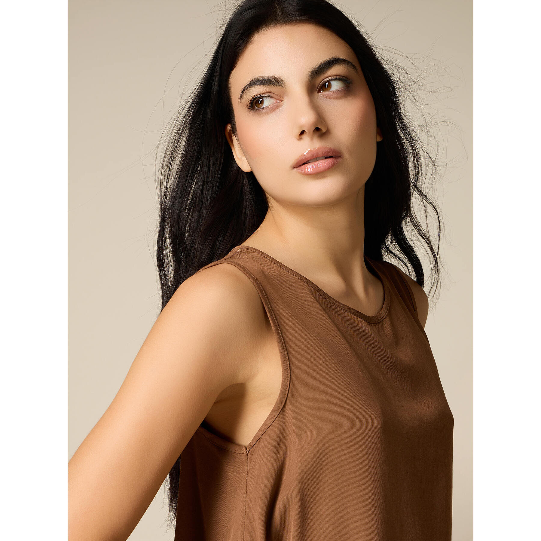 Oltre - Top senza maniche misto lino - Marrone