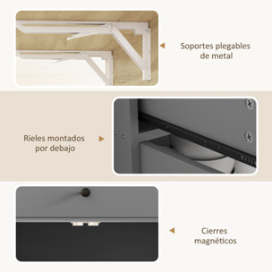 Isla de Cocina con Ala Abatible Carrito de Cocina Mueble Auxiliar de Cocina con Ruedas 2 Puertas Cajón Especiero Toallero y Estante Ajustable 106x42x87 cm Gris y Roble
