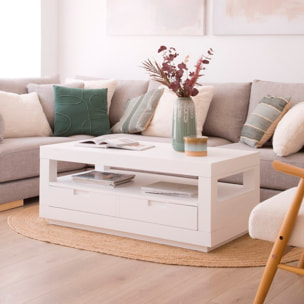 Table basse Sisal -bois massif et panneau de mdf-couleur laqué blanc mat 110 x 45 x 60 cm