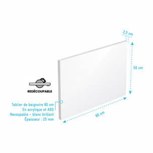 Tablier de Baignoire Blanc Brillant 80x50x2.5 cm - Acrylique et ABS