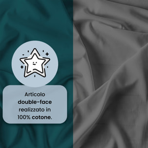 PARURE COPRIPIUMINO NATURAL COLOR, 100% Cotone, Made in Italy - VERDE PETROLIO/FUMO