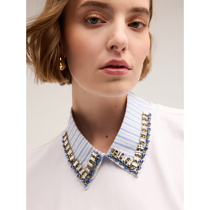 Motivi - Camiseta con cuello bordado con piedras - Blanco