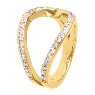 Anello Open Golden a Fascia con Pavé di Cubic Zirconia