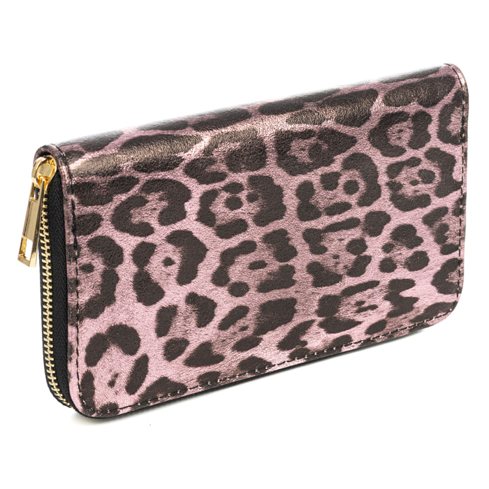 Avegno portafoglio donna, in vera pelle scamosciata con stampa animale leopardata lucida.