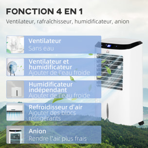 HOMCOM Ventilateur rafraichisseur humidificateur ioniseur 4 en 1 avec télécommande - portable silencieux oscillant 60W - capacité max. réservoir 10L - idéal pièces 20 m² max. - blanc noir