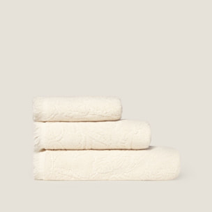 Toalla de baño de rizo jacquard floral Floju color marfil crudo 100% Algodón