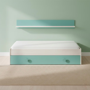 Letto Singolo A Scomparsa Per Ragazzi Con Letto Estraibile E Mensola A Muro Salvaspazio Per Cameretta Camera 201x43x98 Cm Bianco Alpi e Verde Acqua