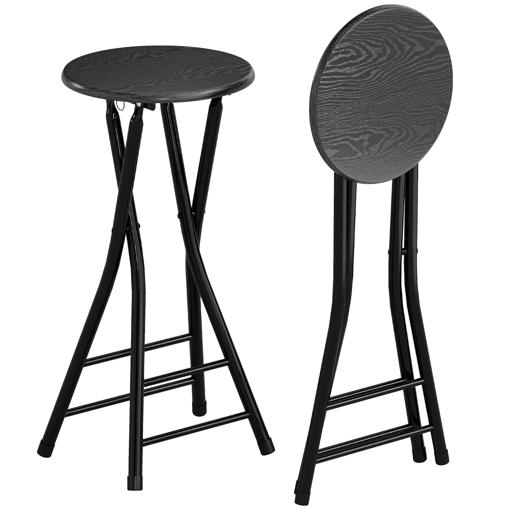 Lot de 2 tabourets de bar pliables assise ronde effet bois