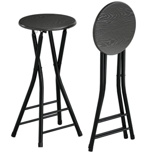 Lot de 2 tabourets de bar pliables assise ronde effet bois