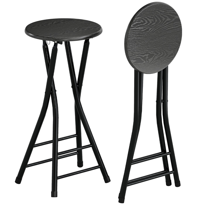Lot de 2 tabourets de bar pliables assise ronde effet bois