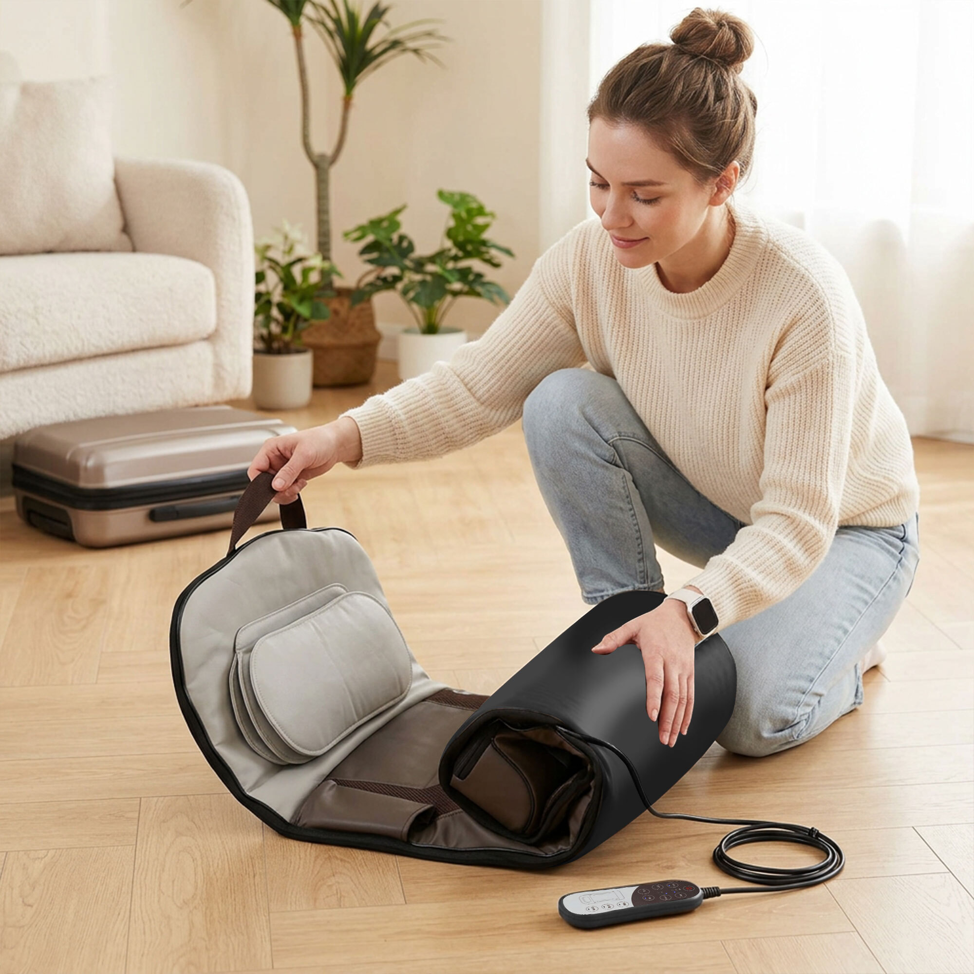 Colchón de Masaje Cuerpo Completo con Calefacción, Masajeador de Espalda Plegable con Compresión de Aire 3D, 4 Modos, 3 Intensidades, Apagado Automático, Regalo para Hombres y Mujeres