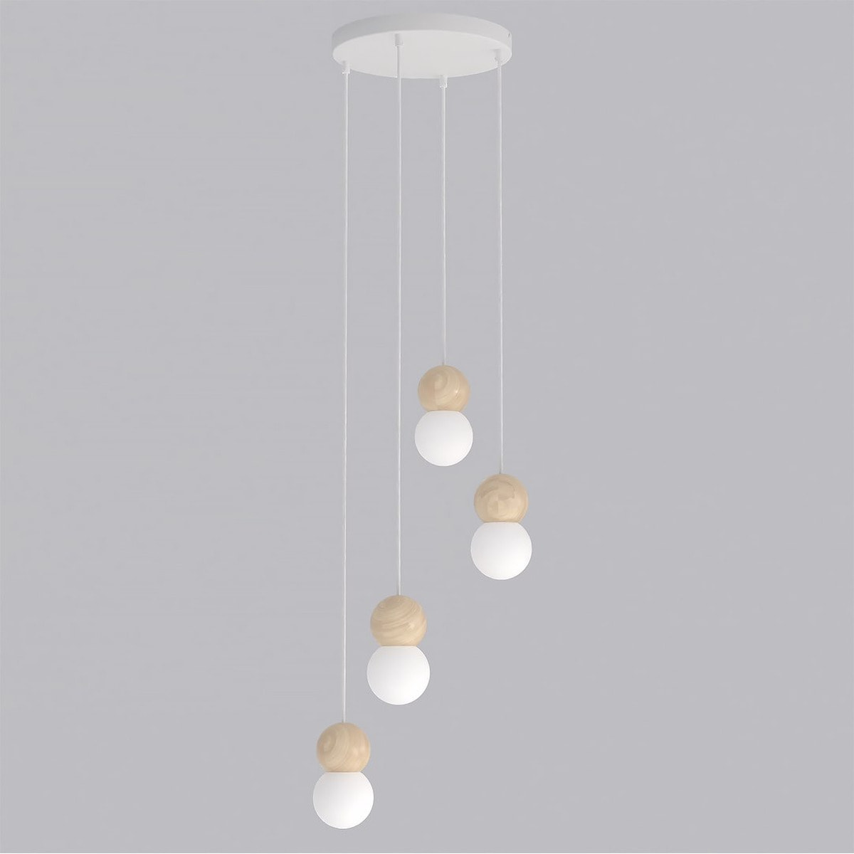 Lampada a sospensione LOOP in acciaio bianco opaco e legno