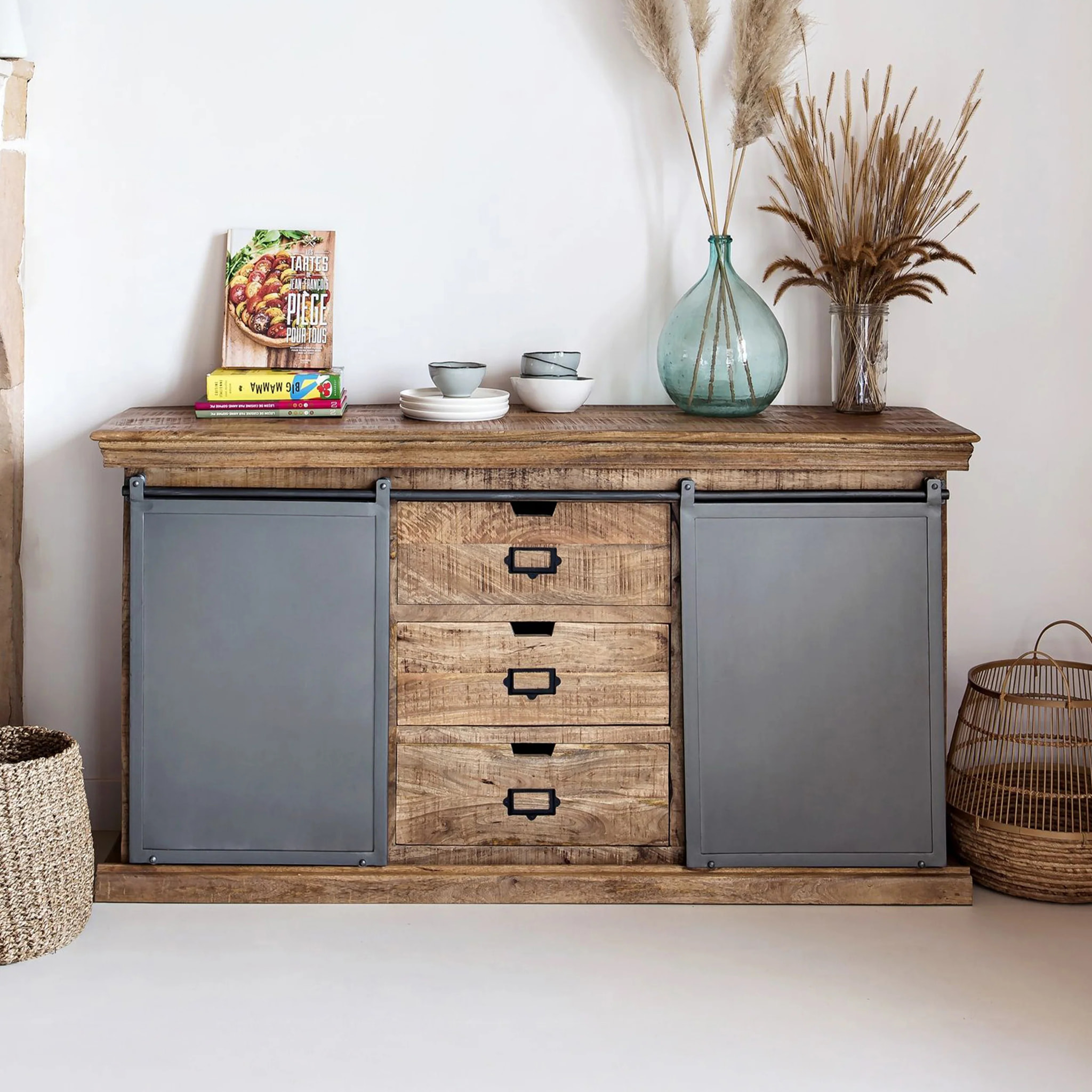 Ensemble 2 buffets moyen et petit en bois de manguier - Tabuk